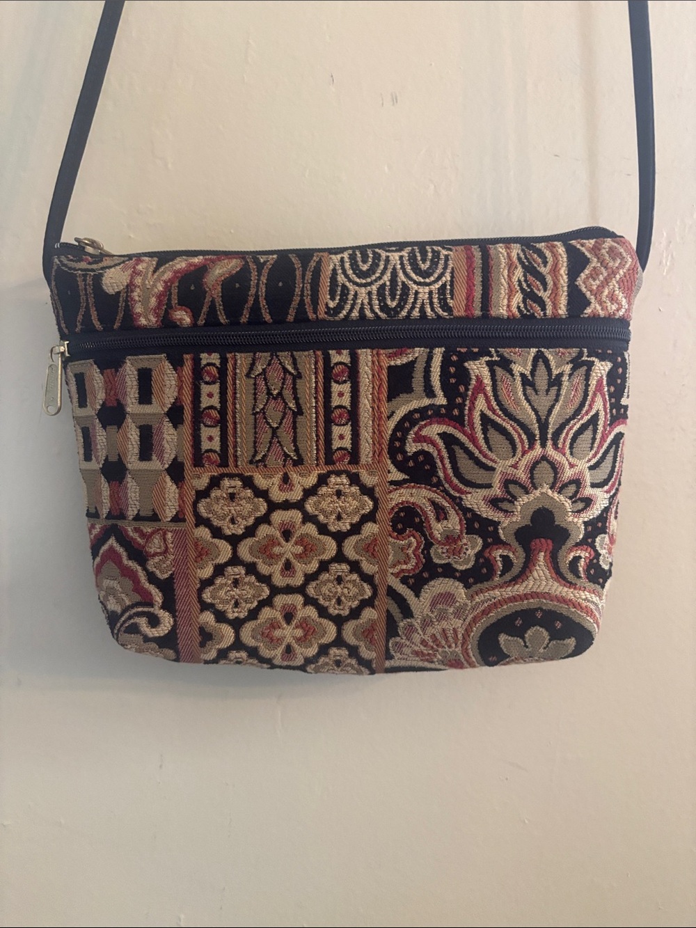 Patterned Crossbody Bag in Black and Brown